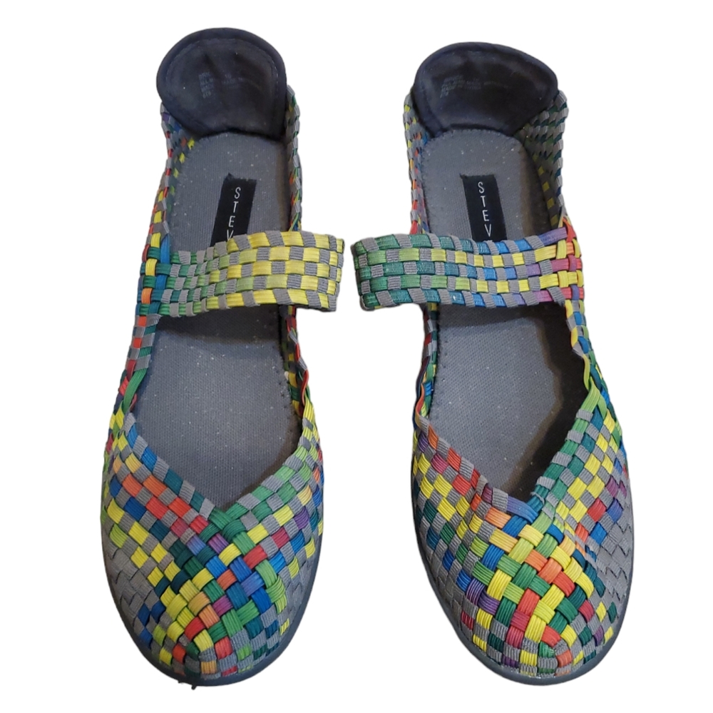 Steven by Steve Madden "Brice" Wedges Rainbow Woven Multi Color Size 10 - Picture 2 of 8